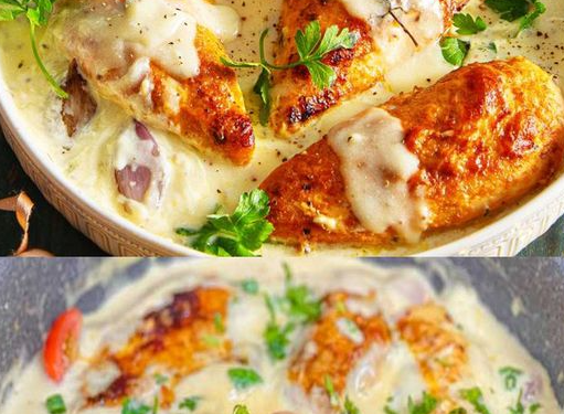 Hähnchenbrust in cremiger Knoblauch Parmesansoße