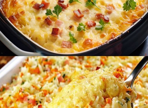 GEBACKENER REIS MIT SCHINKEN UND KÄSE