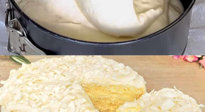 Kokos-Biskuitkuchen, luftig-leicht und schmeckt wunderbar!