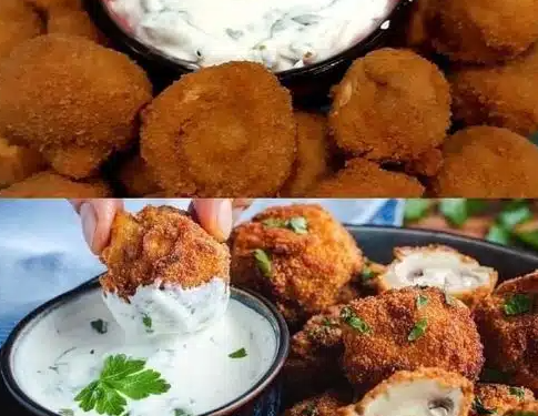 Panierte Champignons und Kräuterquark