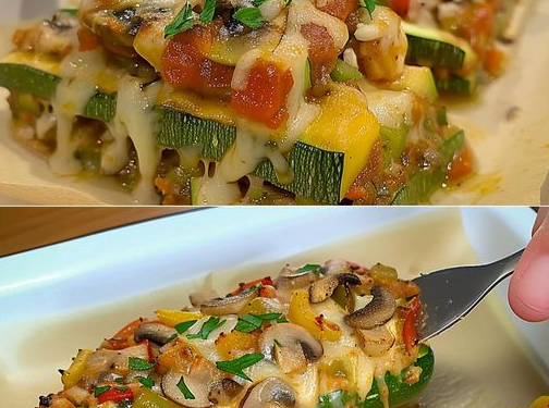 Zucchini mit 100 g Streukäse und Champignons