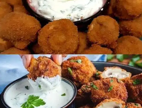 Panierte Champignons und Kräuterquark