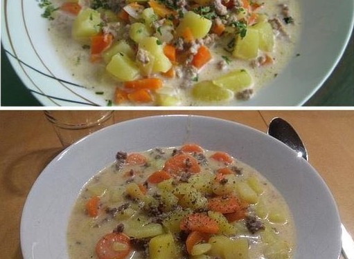 Kartoffel Hackfleisch Topf mit Schmand und Möhren