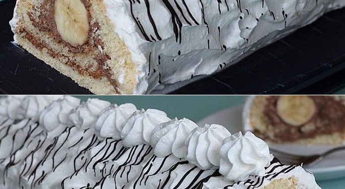 Banana-Split-Rolle: Bananen mit Schoko-Sahne-Creme umhüllt