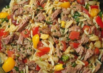 Kritharaki Salat mit Hackfleisch perfekt für den Sommer