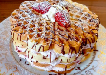 Waffeltorte mit 500 g Quark und 550 g Erdbeeren wie ich sie liebe