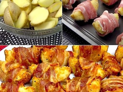Eingewickelte Kartoffeln Mit Speck und 50 g Parmesan