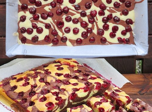 Kirschkuchen vom Blech mit 1 Glas Sauerkirschen und 5 Eier