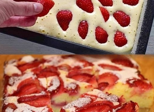 5 Minuten Erdbeer Biskuitkuchen vom Blech ein Tassenrezept