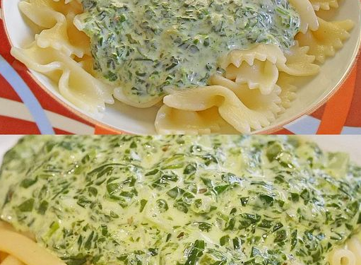 Nudeln mit 650 g Rahmspinat in Frischkäse Soße