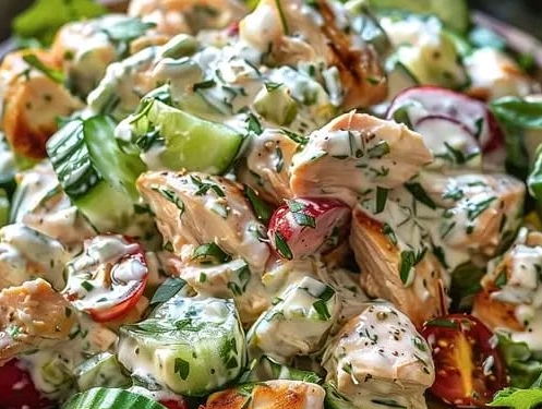 Griechischer Hähnchen Salat mit 200 g Tzatziki