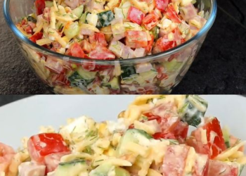 Paprika Gouda Salat mit 100 g Fleischwurst, der beste Salat gerade jetzt