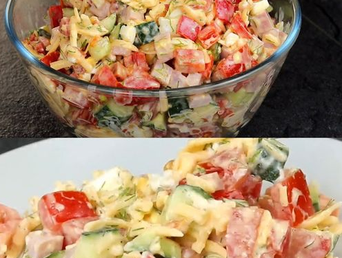 Paprika Gouda Salat mit 100 g Fleischwurst, der beste Salat gerade jetzt