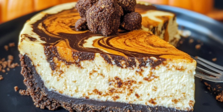 🎃 Kürbis-Swirl-Cheesecake mit Schokoladen-Gingersnap-Boden 🍫✨