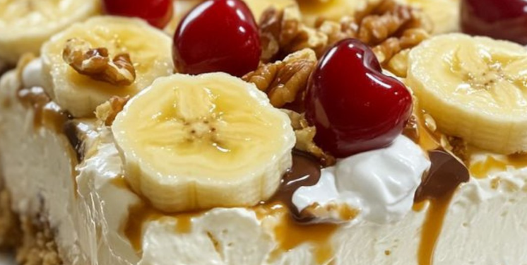 No-Bake Banana Split Cake 🥰🍒