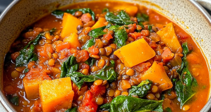 🍲 Linseneintopf mit Süßkartoffeln und Spinat 🥔🍃