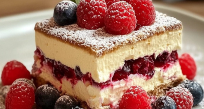🍓 Erdbeer-Tiramisu mit Blaubeeren und Himbeeren 🍇
