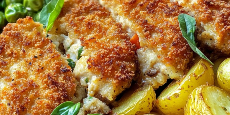 🍗 Panierte Parmesan-Hähnchenschnitzel mit Gemüse und Kartoffeln aus dem Ofen 🥔🥕