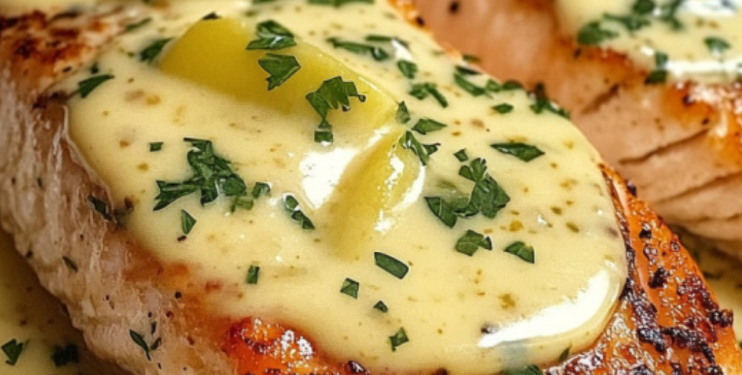 🐟 Gebratener Lachs mit cremiger Zitronen-Knoblauch-Sauce – Ein Genuss für alle Sinne! 🍋